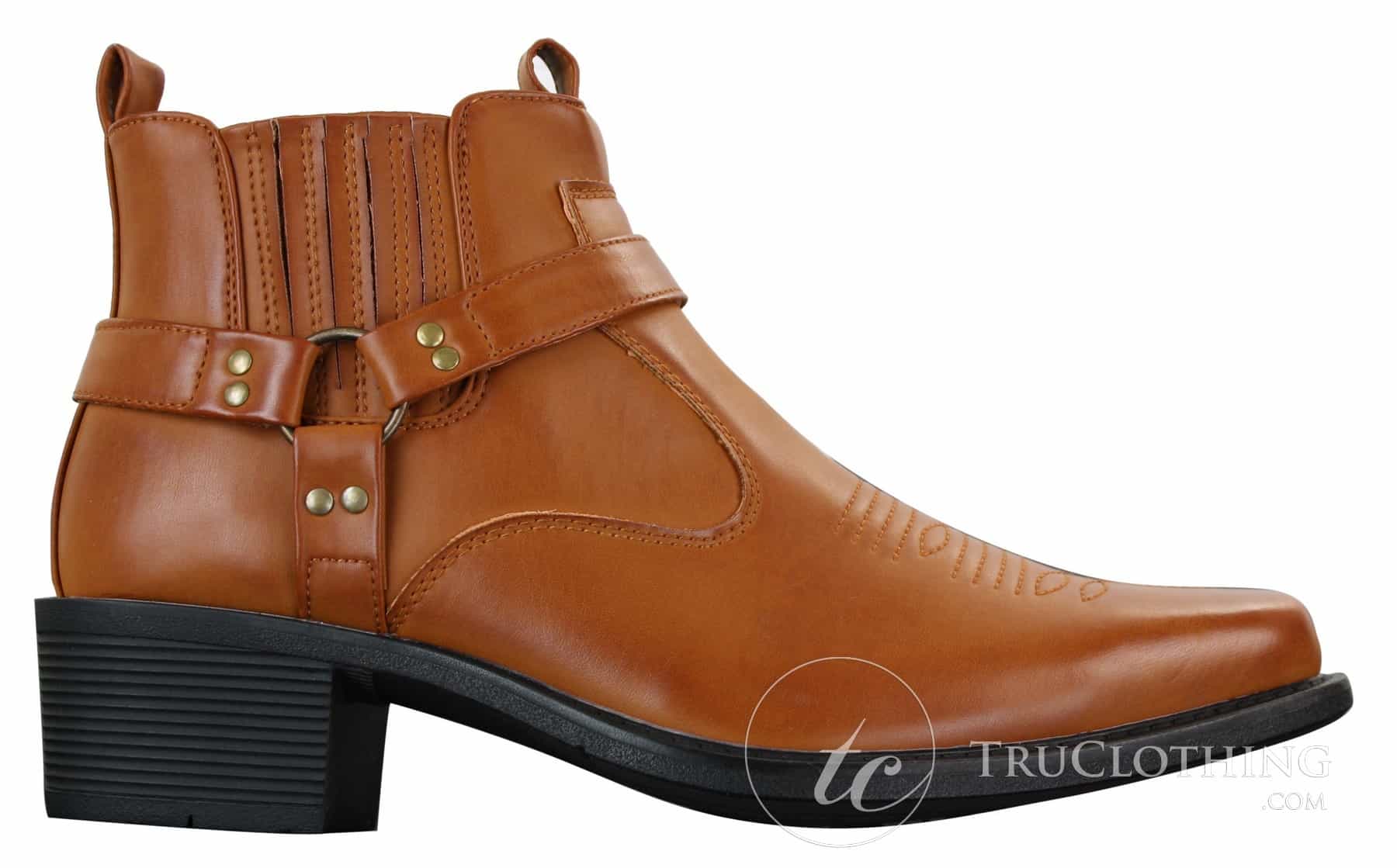 CLASSIQUE MBO 3136 Mens Tan Brown Black Ankle Boots Leather Slip On Cowboy Western Riding Buckle