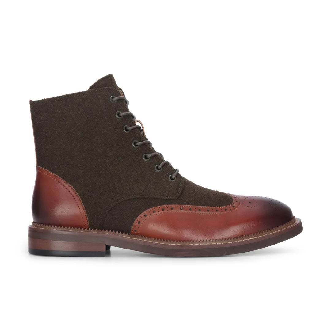 Clifford - Bottines brogues en cuir kaki marron pour homme