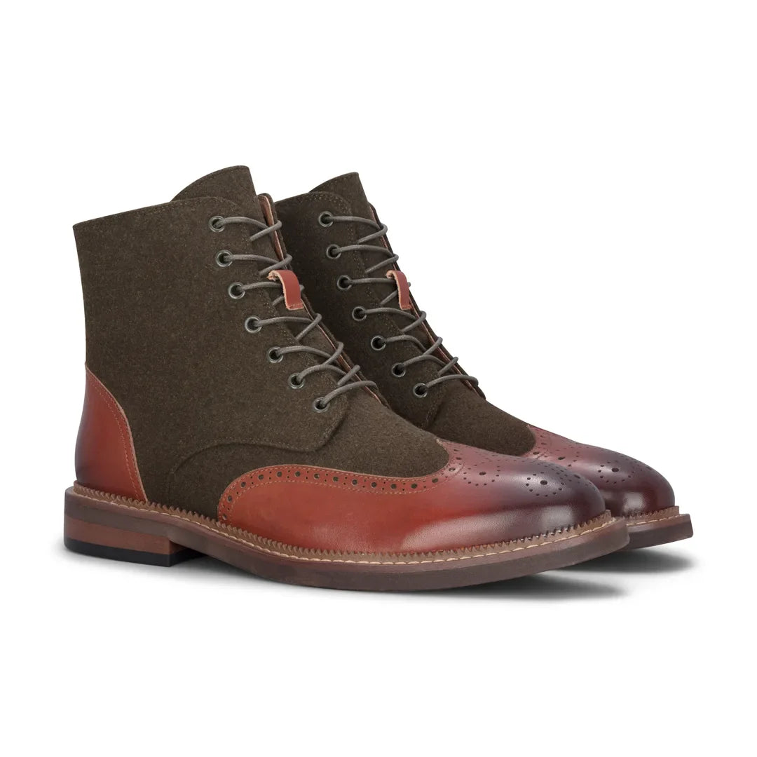Clifford - Bottines brogues en cuir kaki marron pour homme