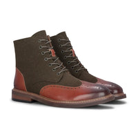 Clifford - Bottines brogues en cuir kaki marron pour homme