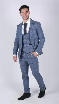Mens Marc Darcy Light Blue Navy Check Blazer Smart Casual Tweed Slim Fit Clinton