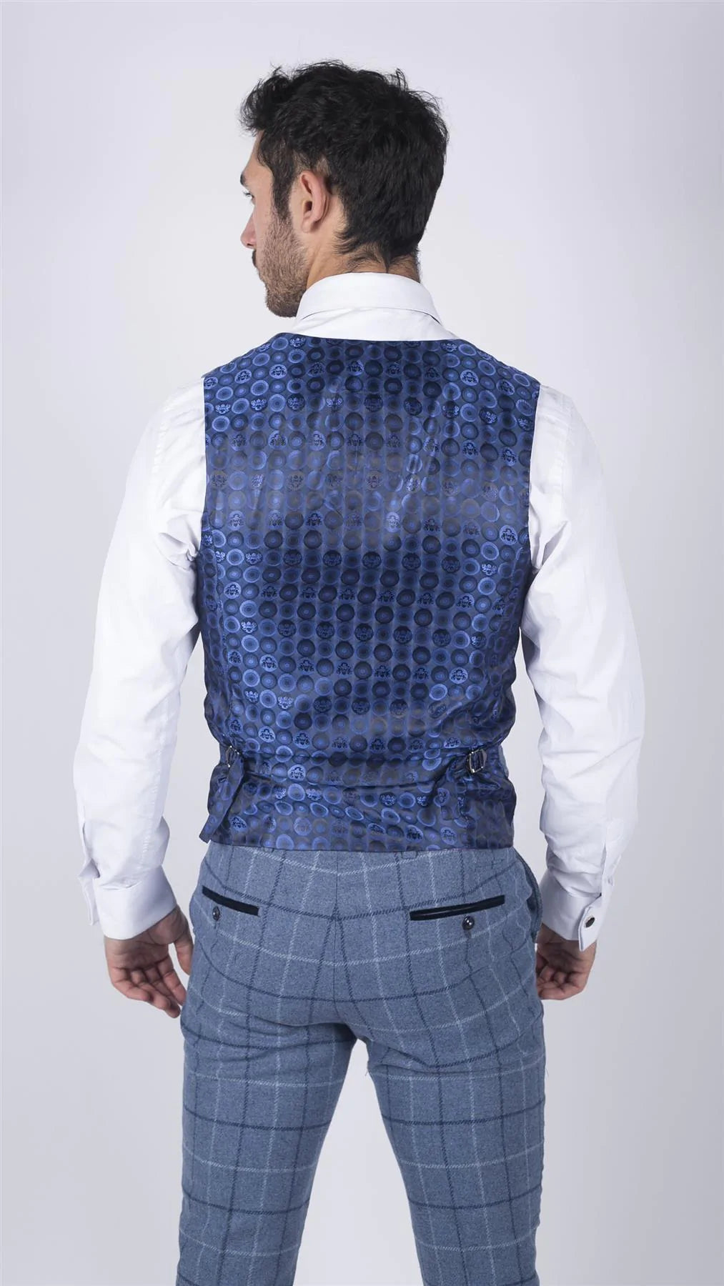 Mens Marc Darcy Light Blue Navy Check 3 Piece suit Smart Casual Tweed Slim Fit Clinton