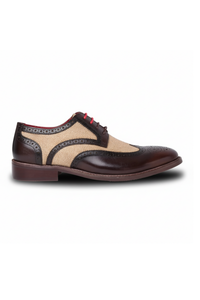 Cole - Chaussures brogues pour homme en cuir marron et toile avec détails en cuir