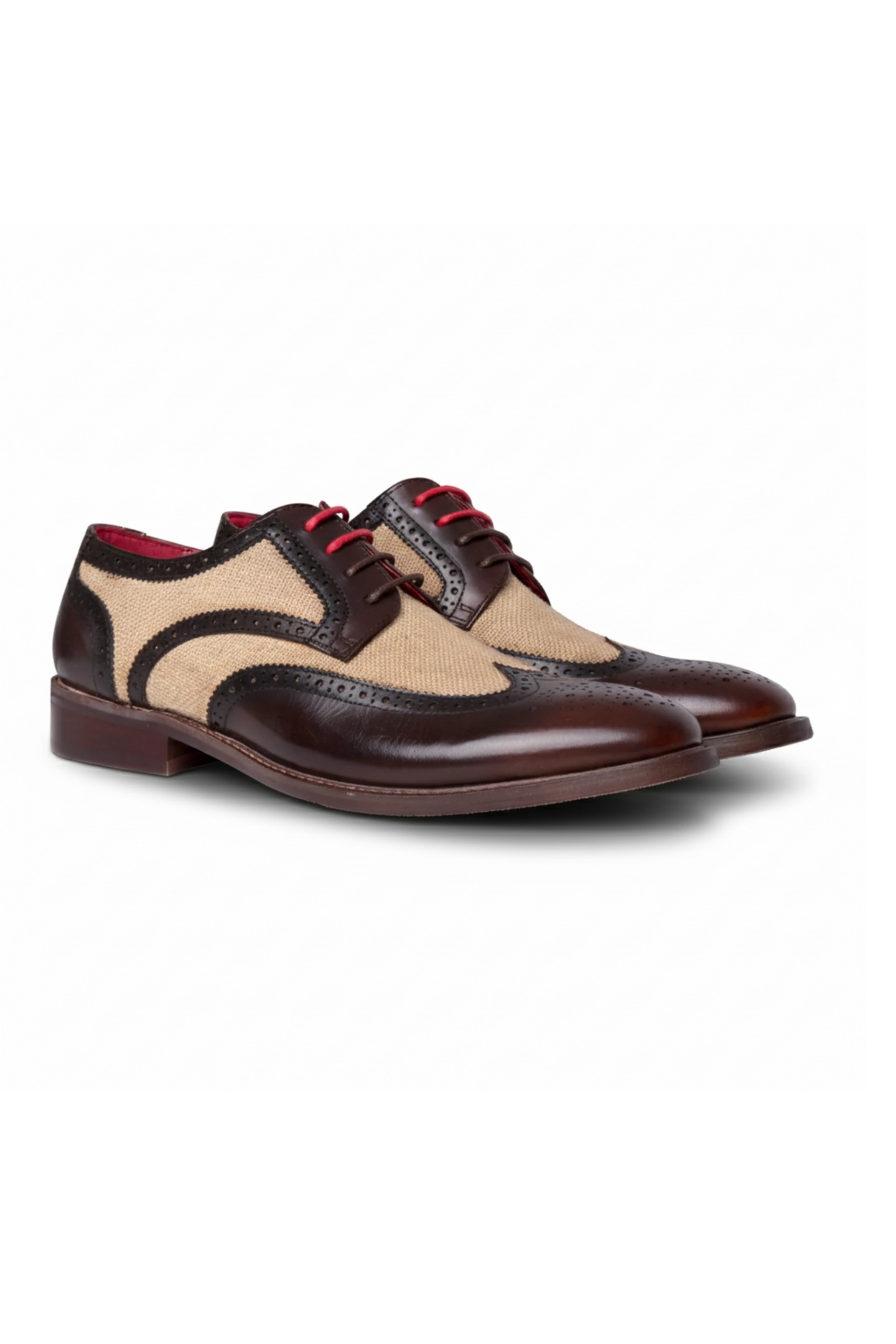 Cole - Chaussures brogues pour homme en cuir marron et toile avec détails en cuir