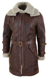 Mens 3/4 Shearling Sheepskin Long Jacket