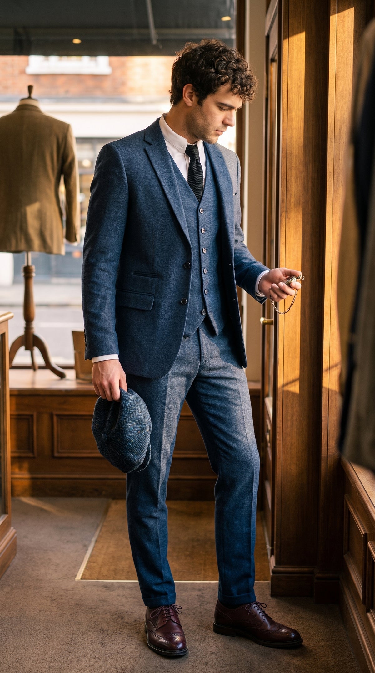 Look #828 styled with Costume en laine bleu marine Peaky Blinders pour homme