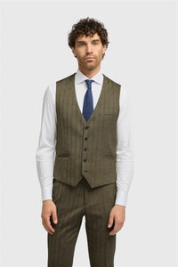 Gilet Damon pour homme en tweed vert olive à chevrons