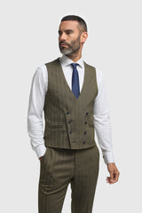 Costume trois pièces pour homme en tweed à chevrons vert olive