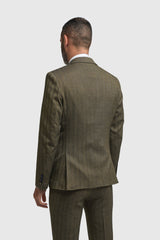 Costume trois pièces pour homme en tweed à chevrons vert olive