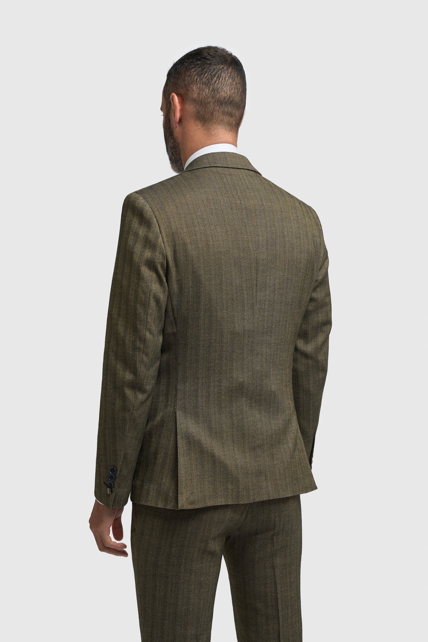 Costume trois pièces pour homme en tweed à chevrons vert olive