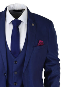 Mens 3 Piece Royal Blue Suit Slim Fit Classic Grooms Marc Darcy Danny Classic Wedding