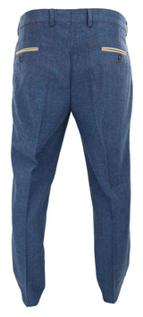 Dion - Men's Blue Herringbone Tweed Check Trousers