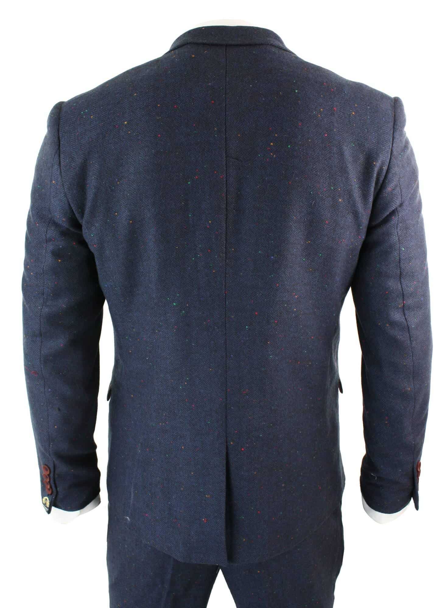 Men's 3 Piece Navy-Blue Slim Fit Suit with Wine Trim