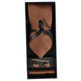 Diamond Neck Brown Tie Gift Set Pocket Square Cuff Links Pin Tie For Shirt Satin