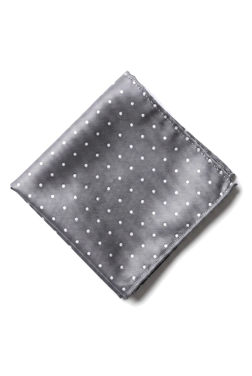 Coffret cadeau cravate argentée à pois, pochette, boutons de manchette, épingle à cravate, satin à pois
