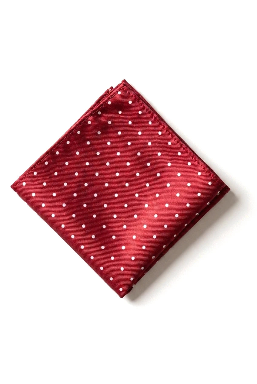 Coffret cadeau cravate à pois bordeaux, pochette, boutons de manchette, épingle à cravate en satin à pois