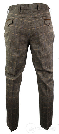 Dx-7 - Men's Tweed Check Trouser Herringbone Tan Brown Regular