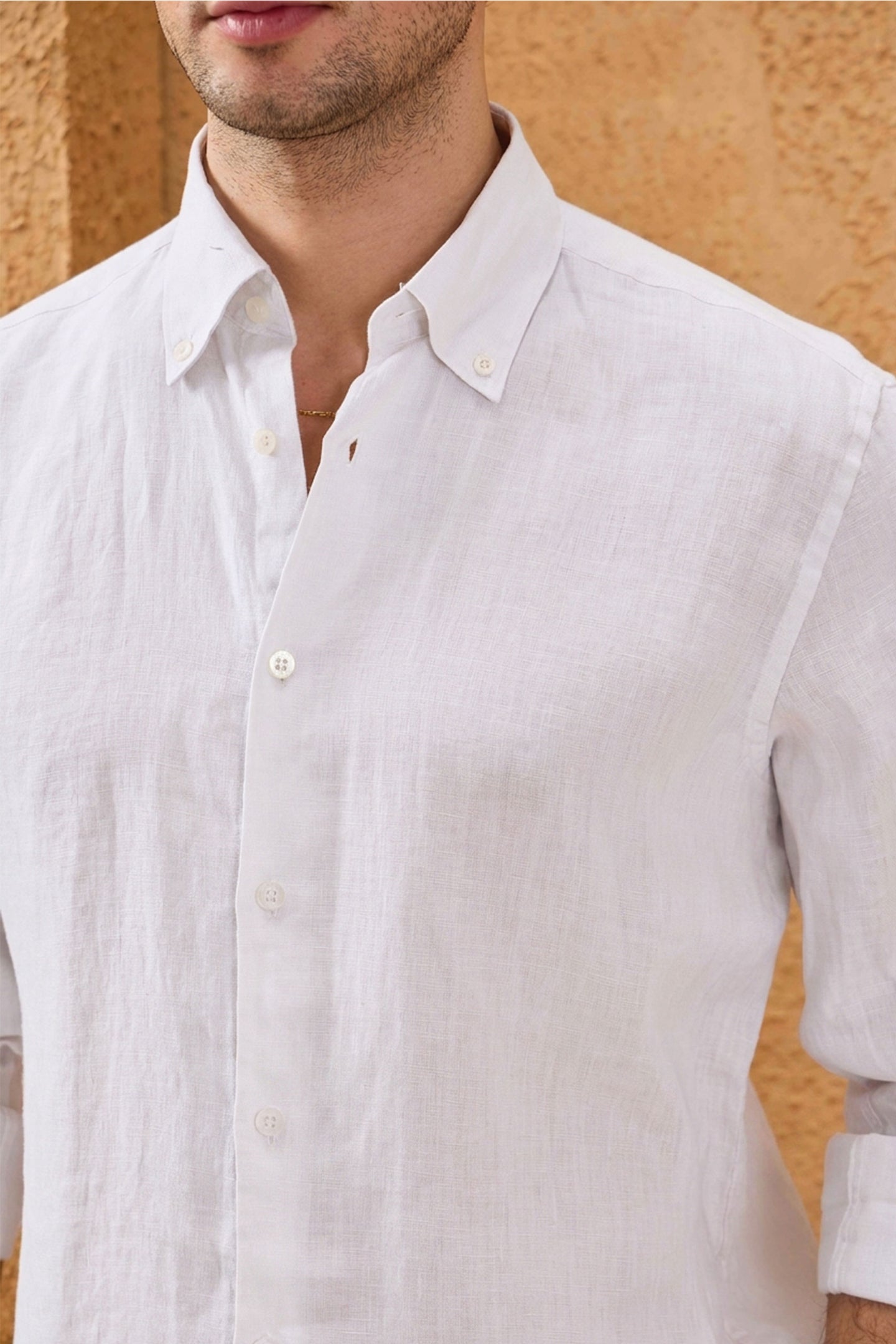 Chemise d'été blanche en pur lin pour homme, manches longues, boutonnée