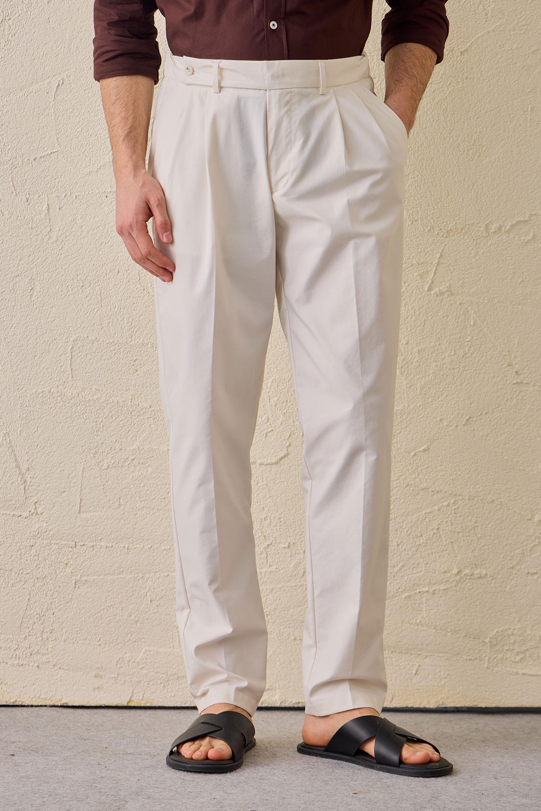Ensemble veste safari bleu marine en coton mélangé et pantalon blanc pour homme, tenue décontractée élégante