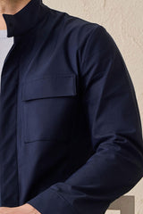 Ensemble veste safari bleu marine en coton mélangé et pantalon blanc pour homme, tenue décontractée élégante