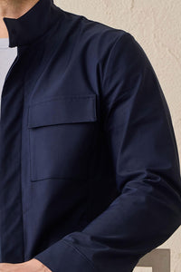 Ensemble veste safari bleu marine en coton mélangé et pantalon blanc pour homme, tenue décontractée élégante