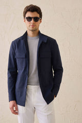 Ensemble veste safari bleu marine en coton mélangé et pantalon blanc pour homme, tenue décontractée élégante