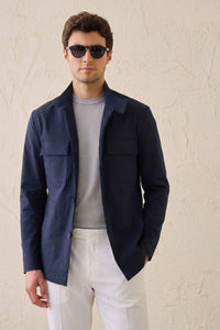 Ensemble veste safari bleu marine en coton mélangé et pantalon blanc pour homme, tenue décontractée élégante