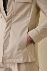 Ensemble veste safari beige en coton mélangé et pantalon blanc pour homme, tenue décontractée élégante