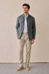 Ensemble veste safari vert sauge en coton mélangé et pantalon beige pour homme, tenue décontractée élégante