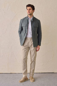 Ensemble veste safari vert sauge en coton mélangé et pantalon beige pour homme, tenue décontractée élégante