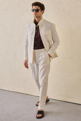 Pantalon blanc plissé élégant et décontracté pour homme, coupe classique ajustée
