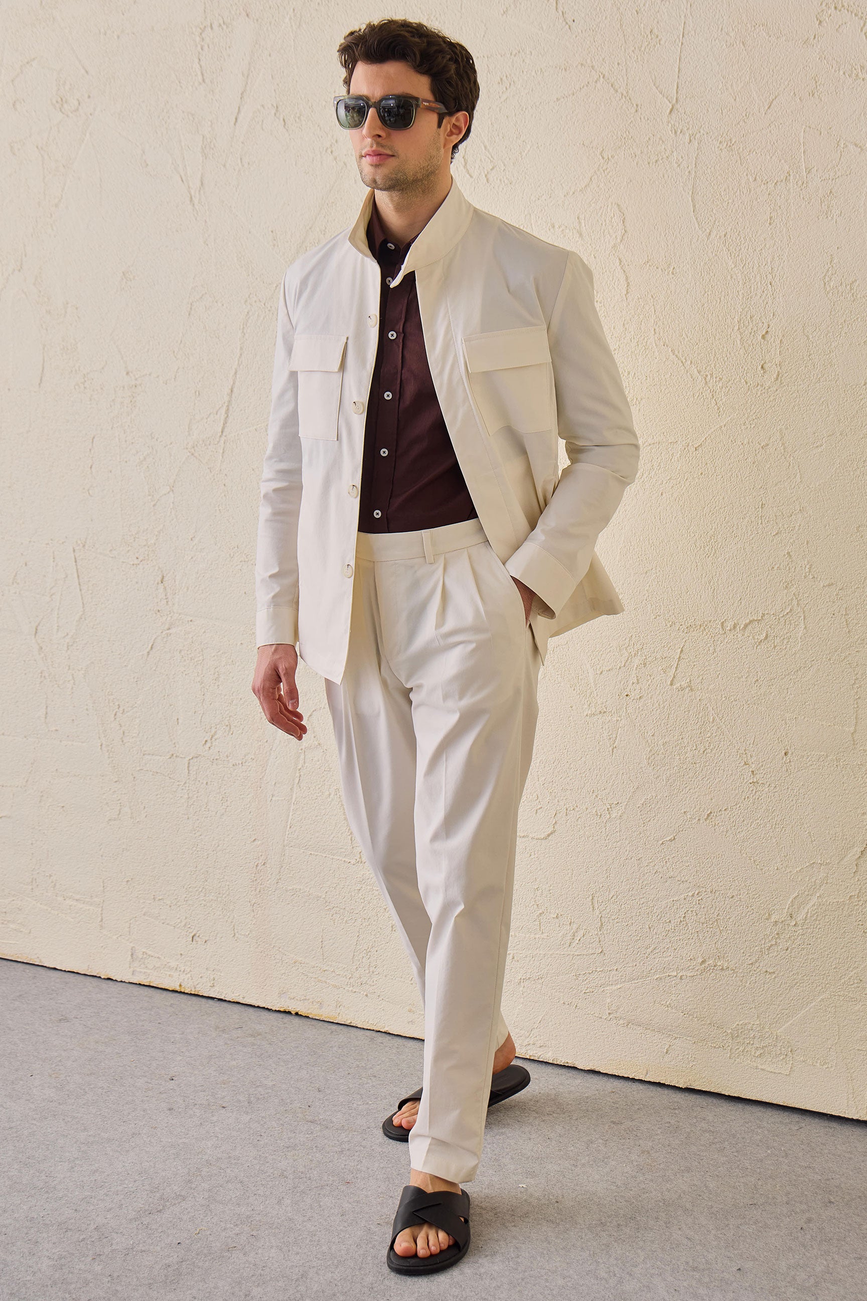 Pantalon blanc plissé élégant et décontracté pour homme, coupe classique ajustée