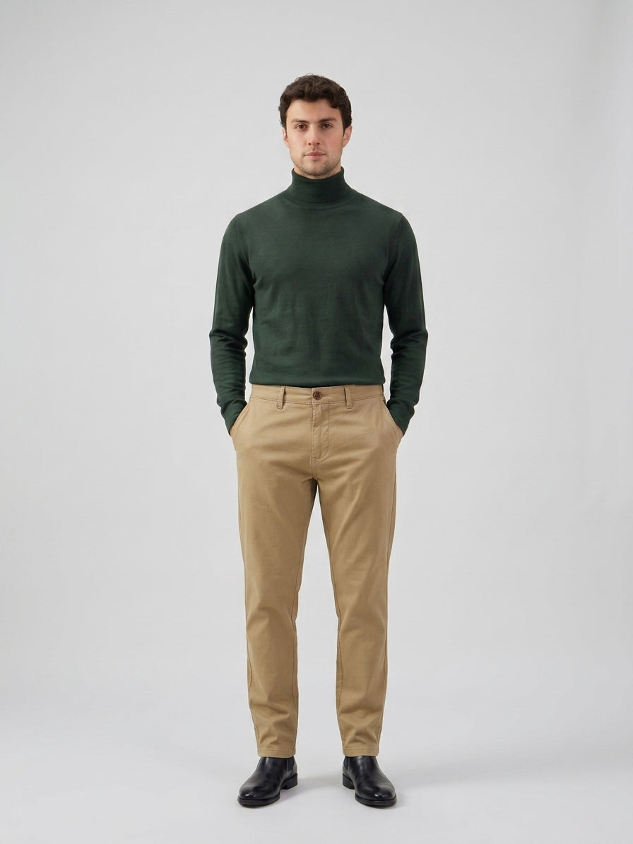 Pantalon chino kaki pour homme en lin mélangé, Tencel et coton, matière fine d'été
