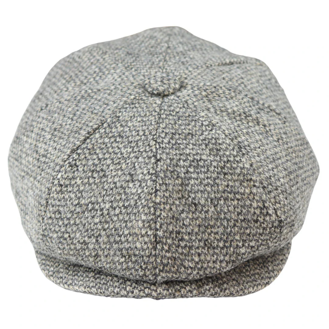 8 Panel Baker Boy Cap Shelby Hat Wool Tweed Classic Light Grey Razor