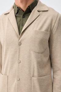 Ensemble veste blazer et pantalon beige en jersey doux pour homme