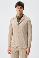 Ensemble veste blazer et pantalon beige en jersey doux pour homme