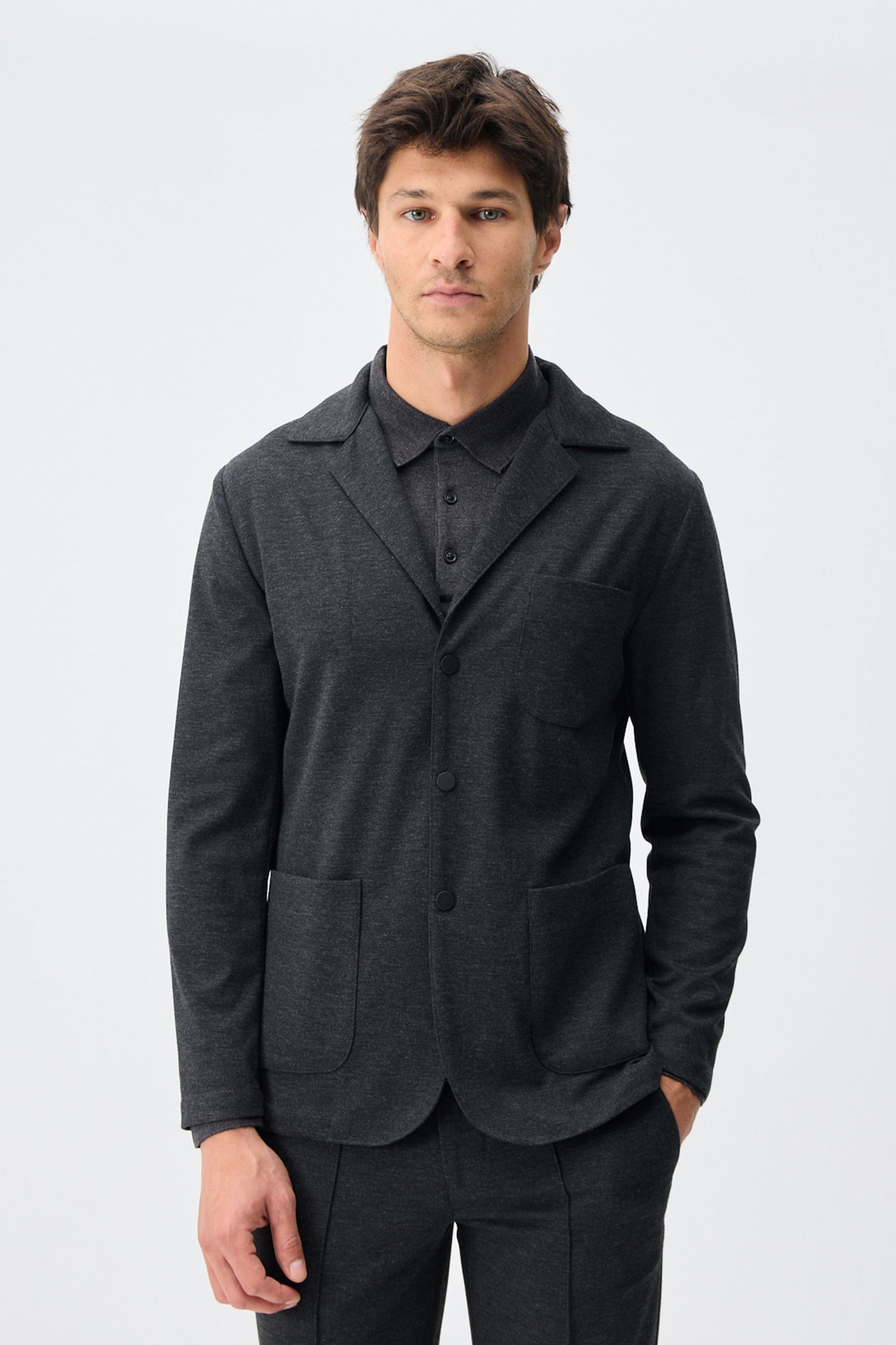 Blazer homme en jersey doux anthracite, veste élégante décontractée