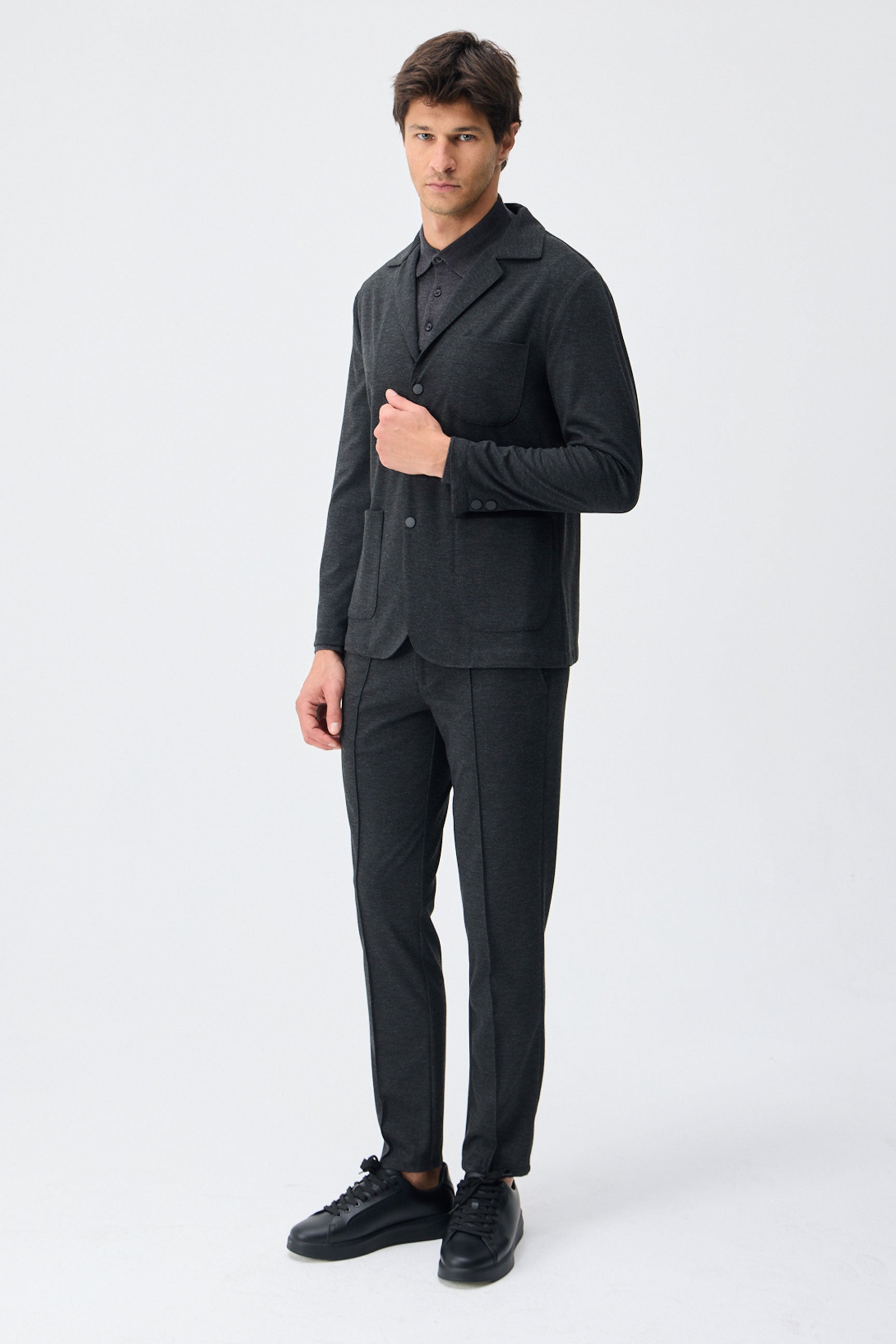 Blazer homme en jersey doux anthracite, veste élégante décontractée
