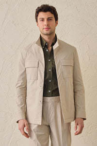 Veste utilitaire beige pour homme, légère, en mélange de coton, style décontracté chic