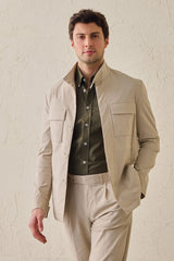 Veste utilitaire beige pour homme, légère, en mélange de coton, style décontracté chic