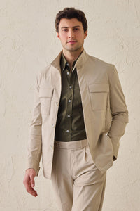 Veste utilitaire beige pour homme, légère, en mélange de coton, style décontracté chic