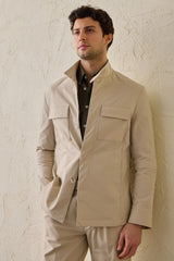 Veste utilitaire beige pour homme, légère, en mélange de coton, style décontracté chic