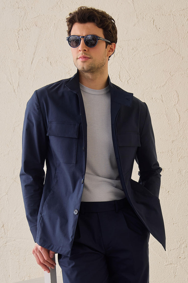 Veste utilitaire marine pour homme, légère, en mélange de coton, style décontracté chic