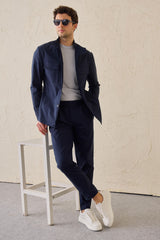 Veste utilitaire marine pour homme, légère, en mélange de coton, style décontracté chic