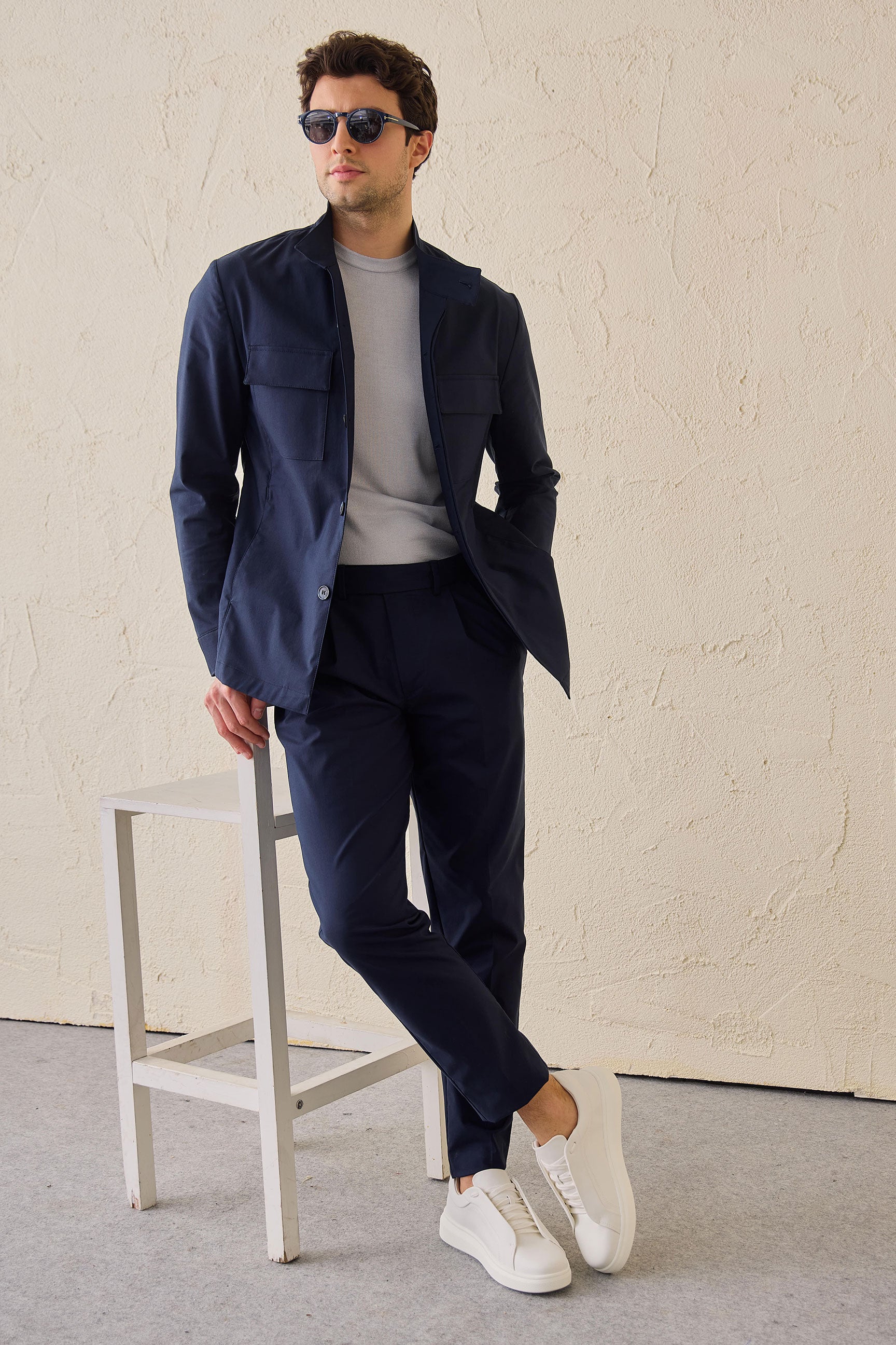 Veste utilitaire marine pour homme, légère, en mélange de coton, style décontracté chic