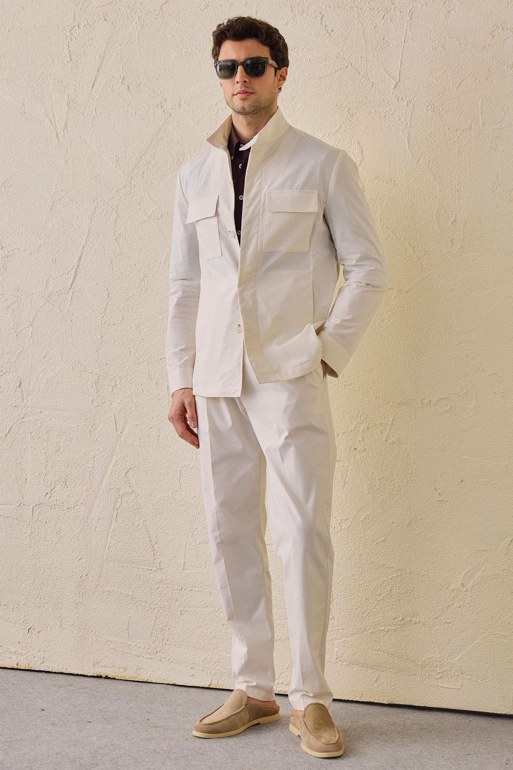 Veste utilitaire blanche pour homme, légère, en mélange de coton, style décontracté chic