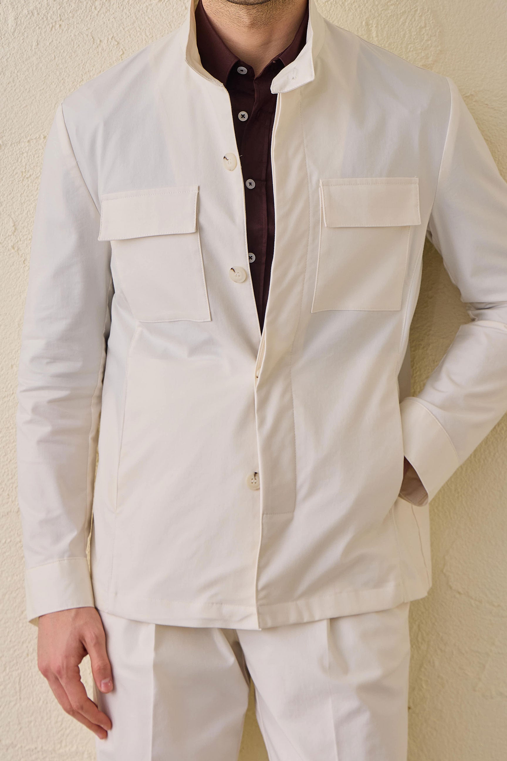 Veste utilitaire blanche pour homme, légère, en mélange de coton, style décontracté chic