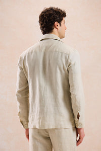 Surchemise légère d'été en lin beige pour homme, à fermeture éclair.