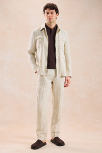 Surchemise légère d'été en lin beige pour homme, à fermeture éclair.