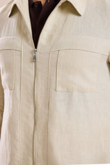 Surchemise légère d'été en lin beige pour homme, à fermeture éclair.